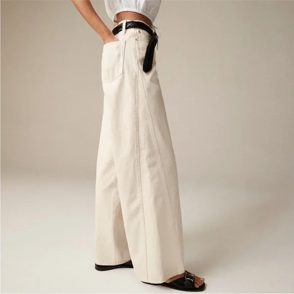 J. Crew Point Sur Seamed Puddle Jean Ecru Barrel Wide Leg Relaxed Fit Size 30 - Picture 3 of 12